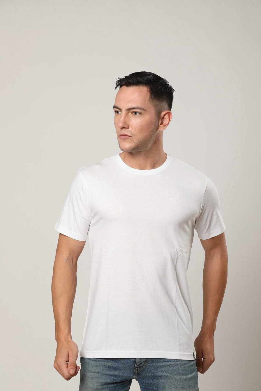 Top Wear Halfmoon | White Solid T-Shirt