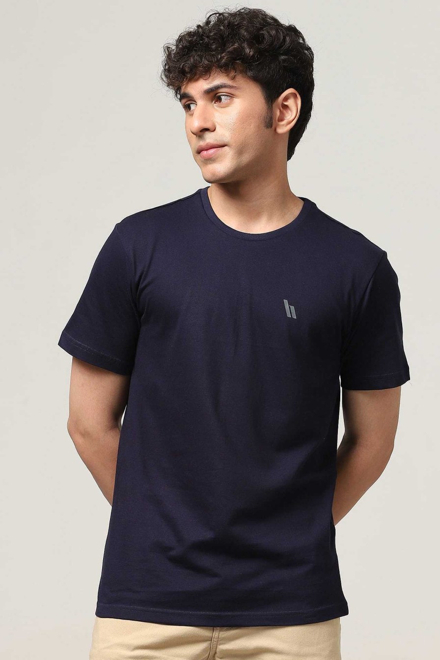 Top Wear Halfmoon | Navy Solid T-Shirt