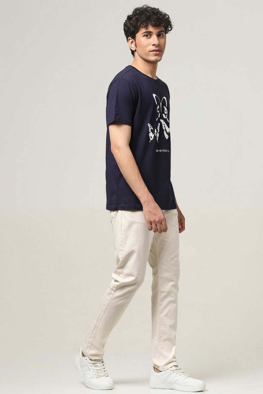 Premium Halfmoon | Navy Blue Printed T-Shirt