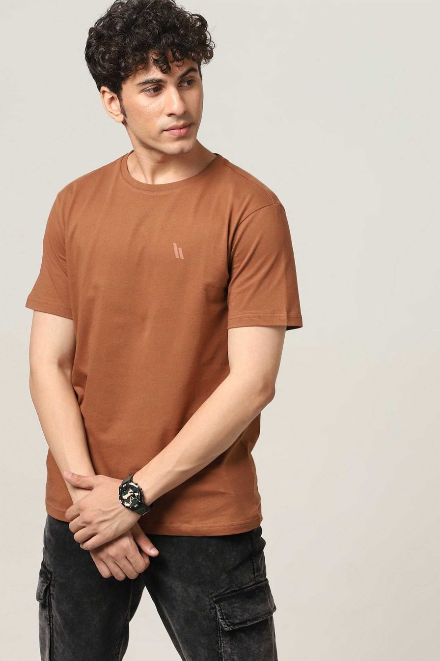 Peculiar Halfmoon | Brown Solid T-Shirt