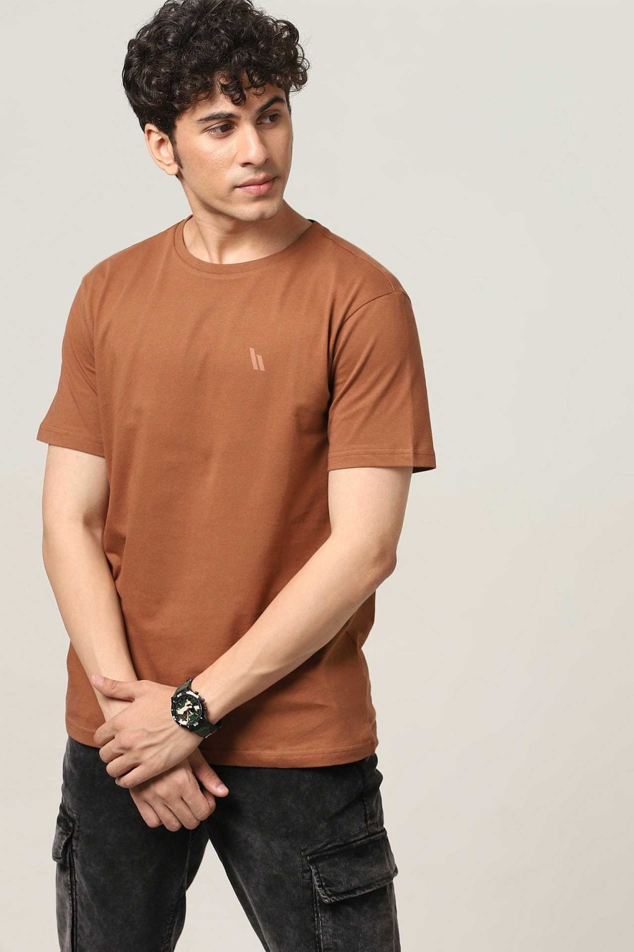 Admired Halfmoon | Brown Solid T-Shirt