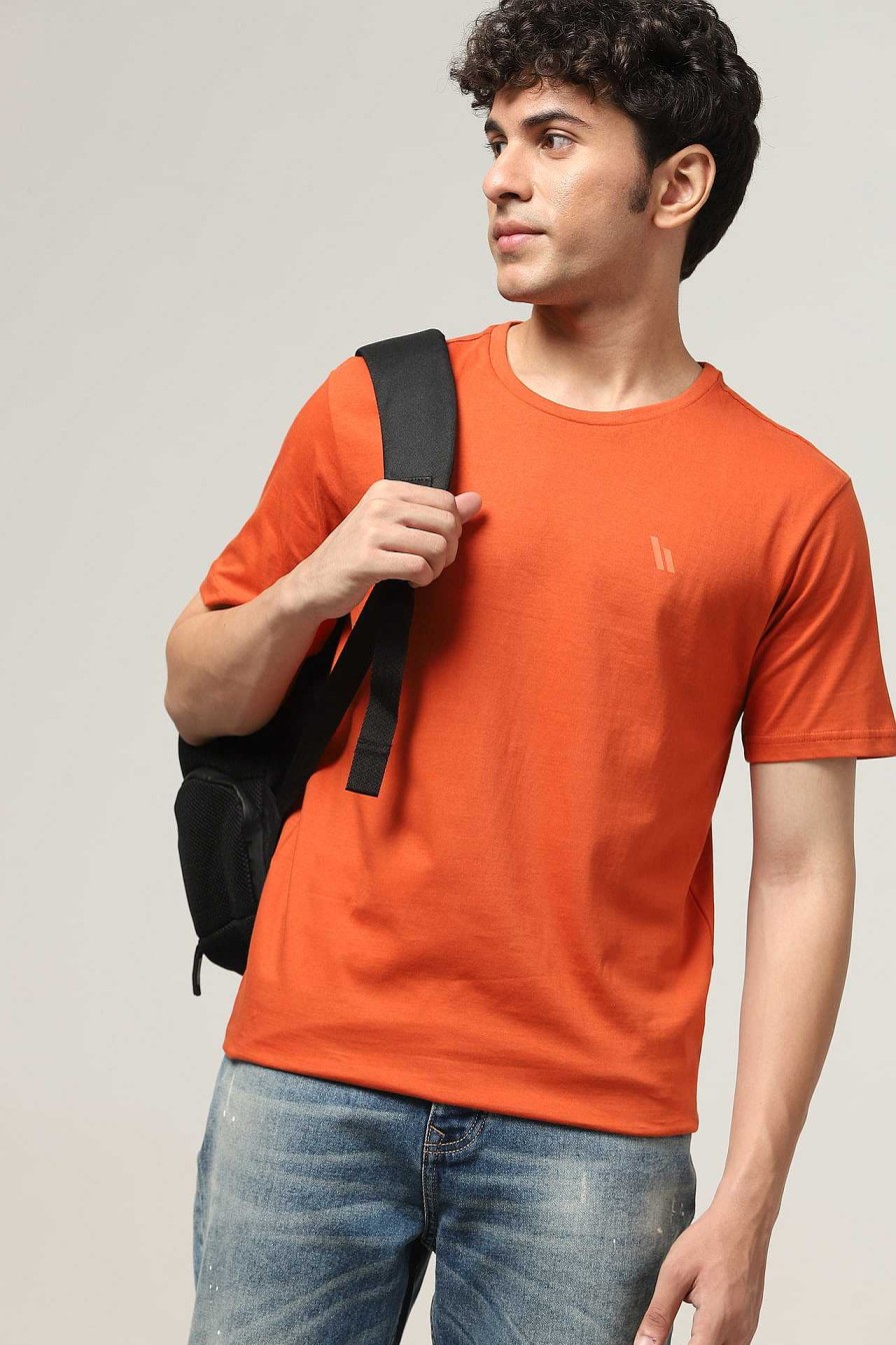 Top Wear Halfmoon | Orange Solid T-Shirt