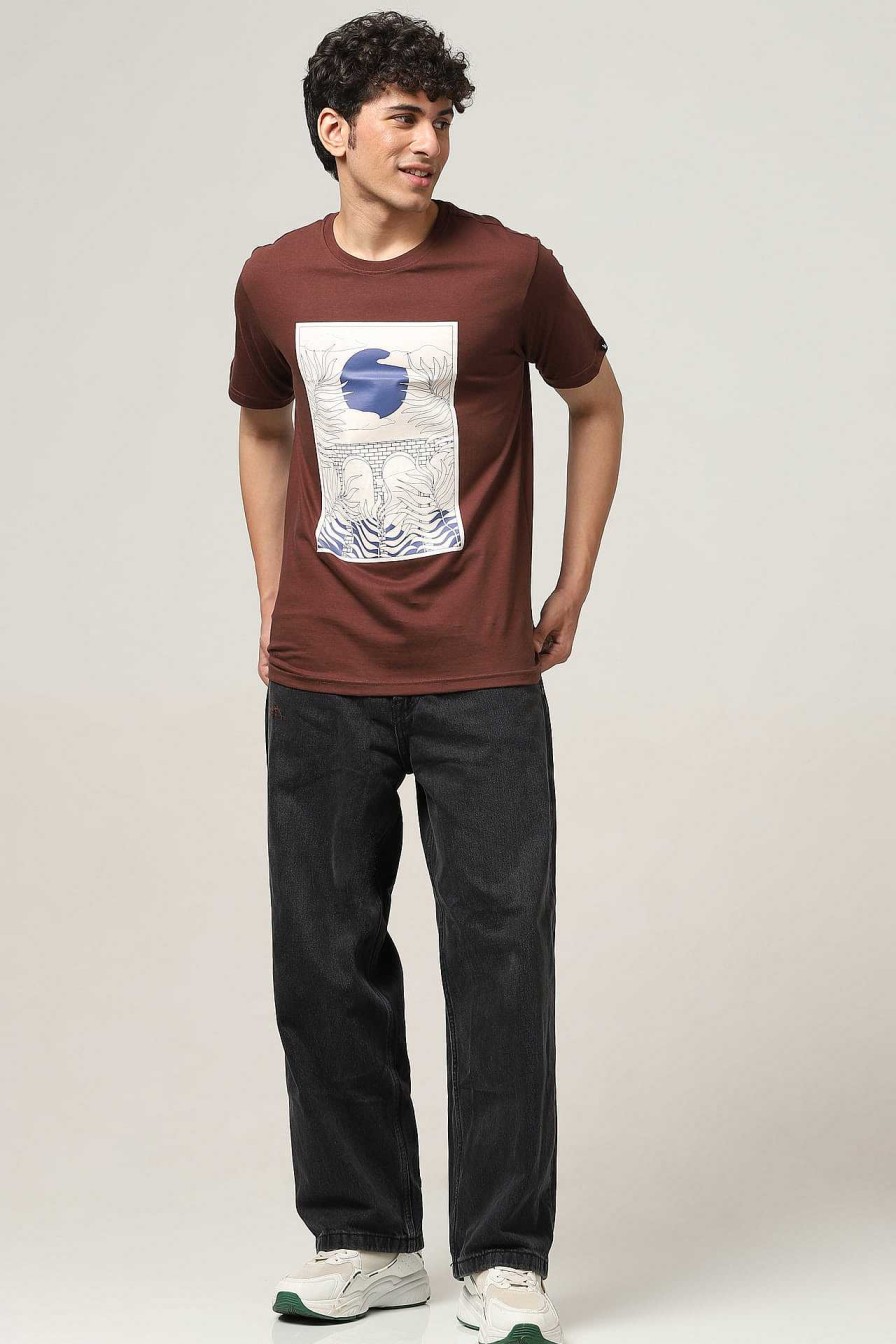 Admired Halfmoon | Brown Printed T-Shirt