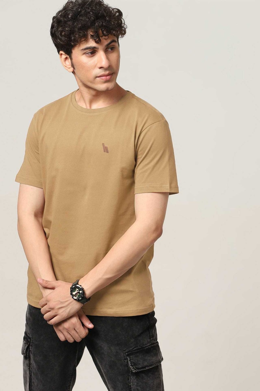 Admired Halfmoon | Beige Solid T-Shirt