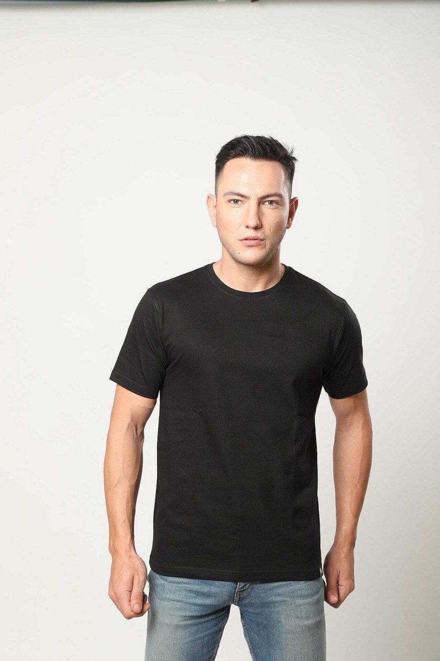 Top Wear Halfmoon | Black Solid T-Shirt