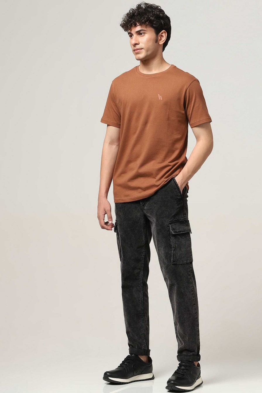 Peculiar Halfmoon | Brown Solid T-Shirt