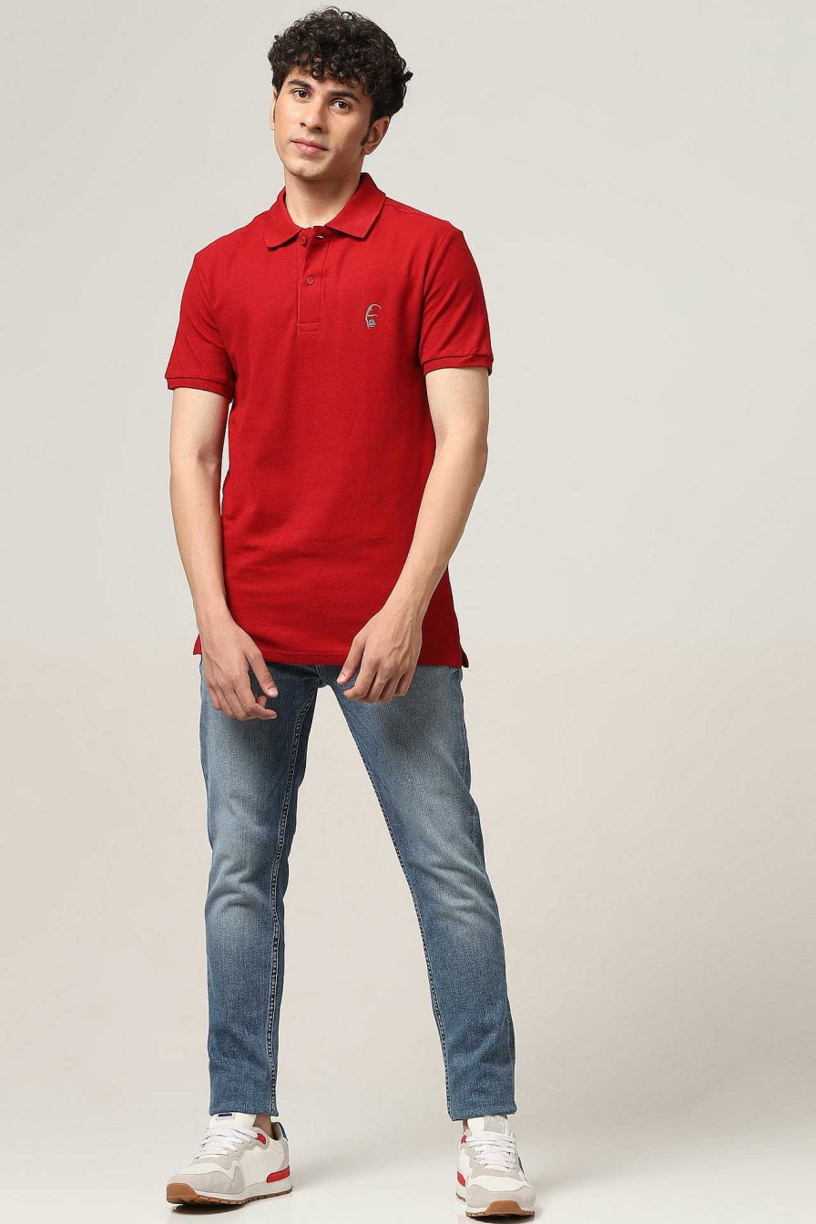 Top Wear Halfmoon | Knitted Red Polo