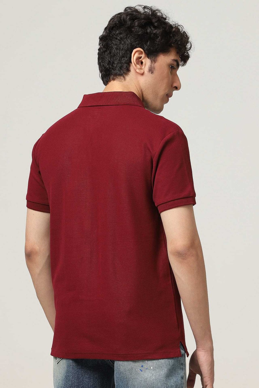 Top Wear Halfmoon | Knitted Maroon Polo