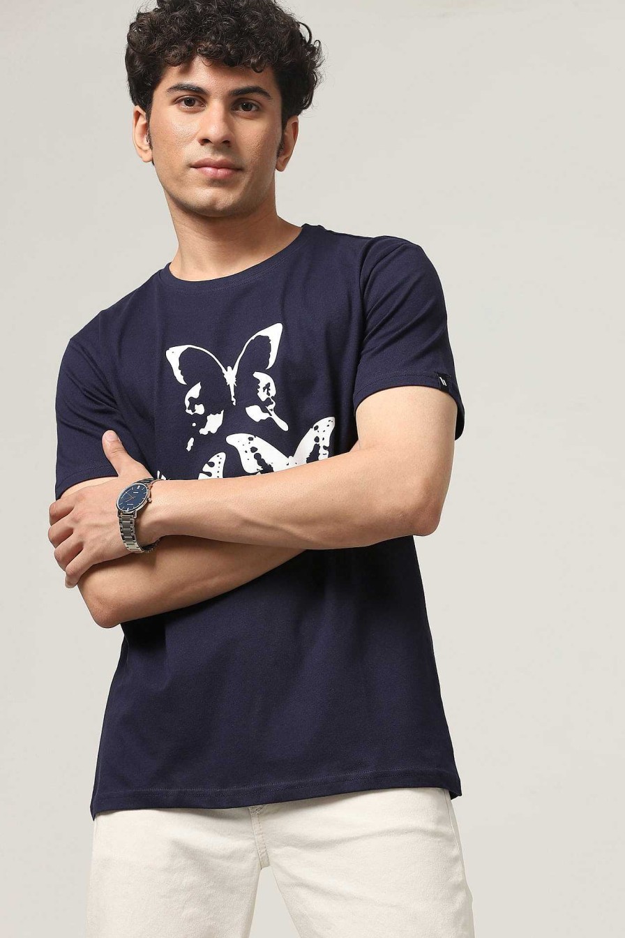 Top Wear Halfmoon | Navy Blue Printed T-Shirt