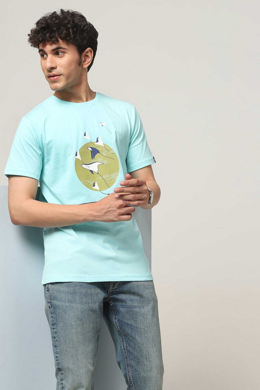 Admired Halfmoon | Aqua Printed T-Shirt