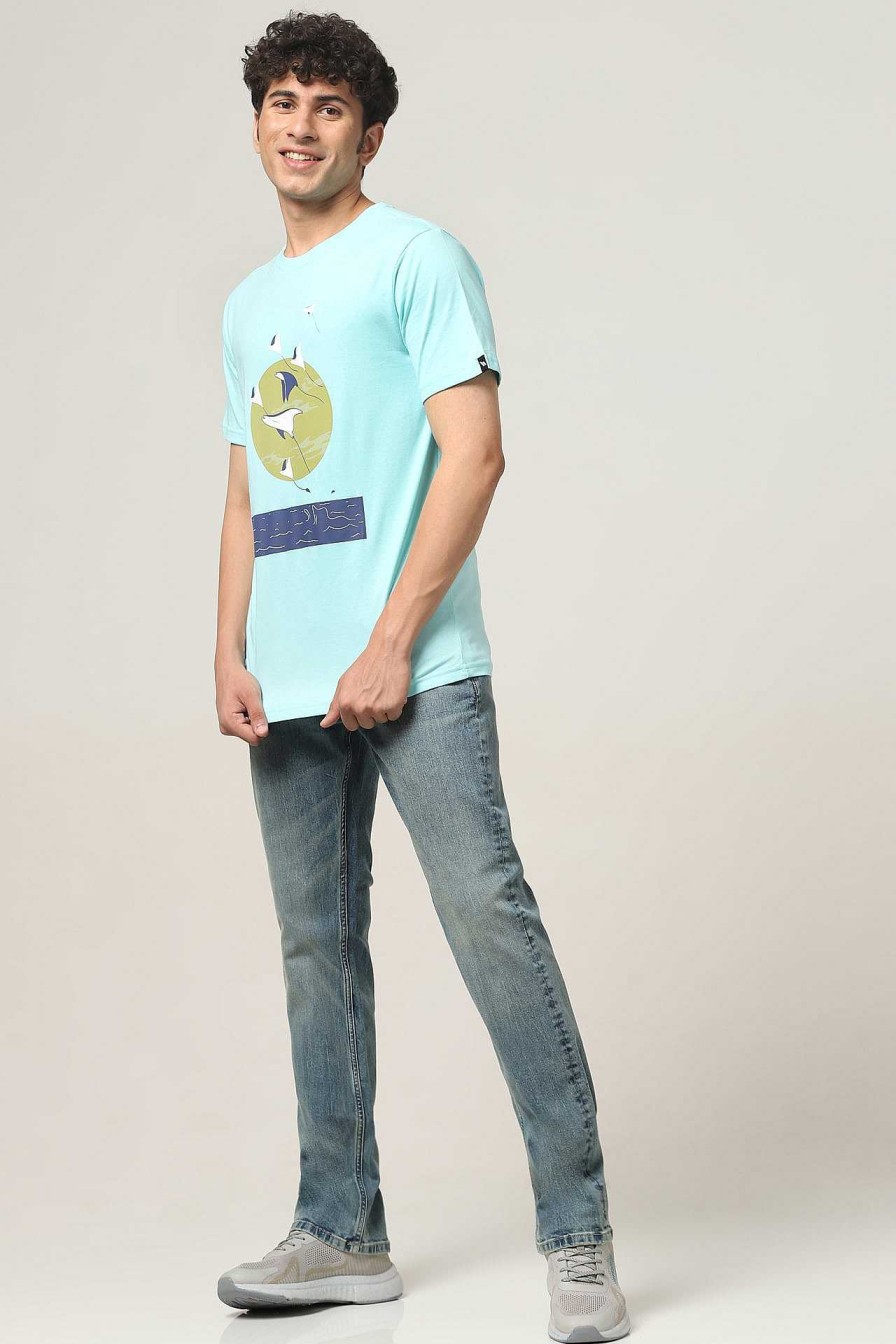 Top Wear Halfmoon | Aqua Printed T-Shirt