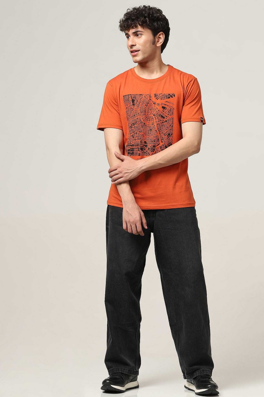 Admired Halfmoon | Orange Printed T-Shirt