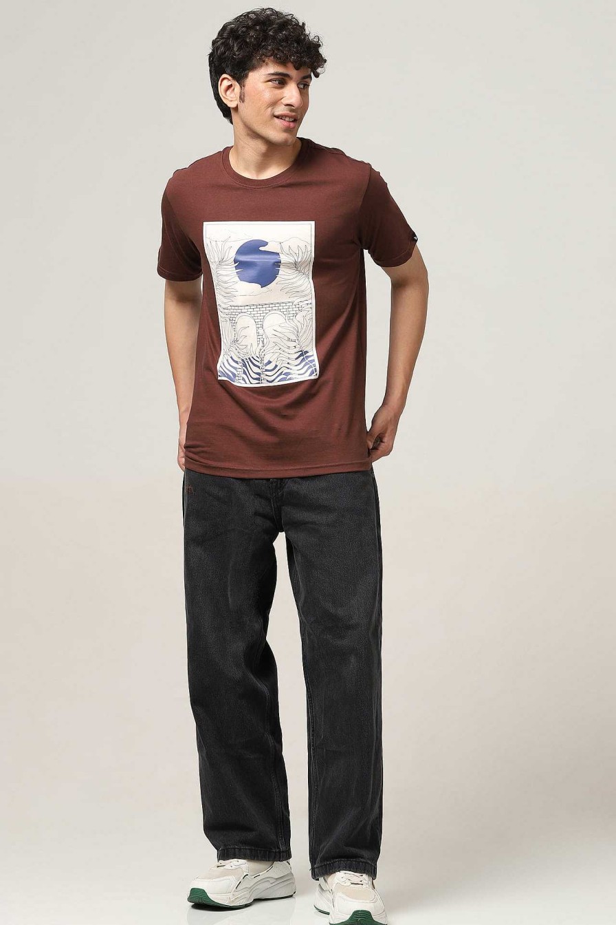 Top Wear Halfmoon | Brown Printed T-Shirt