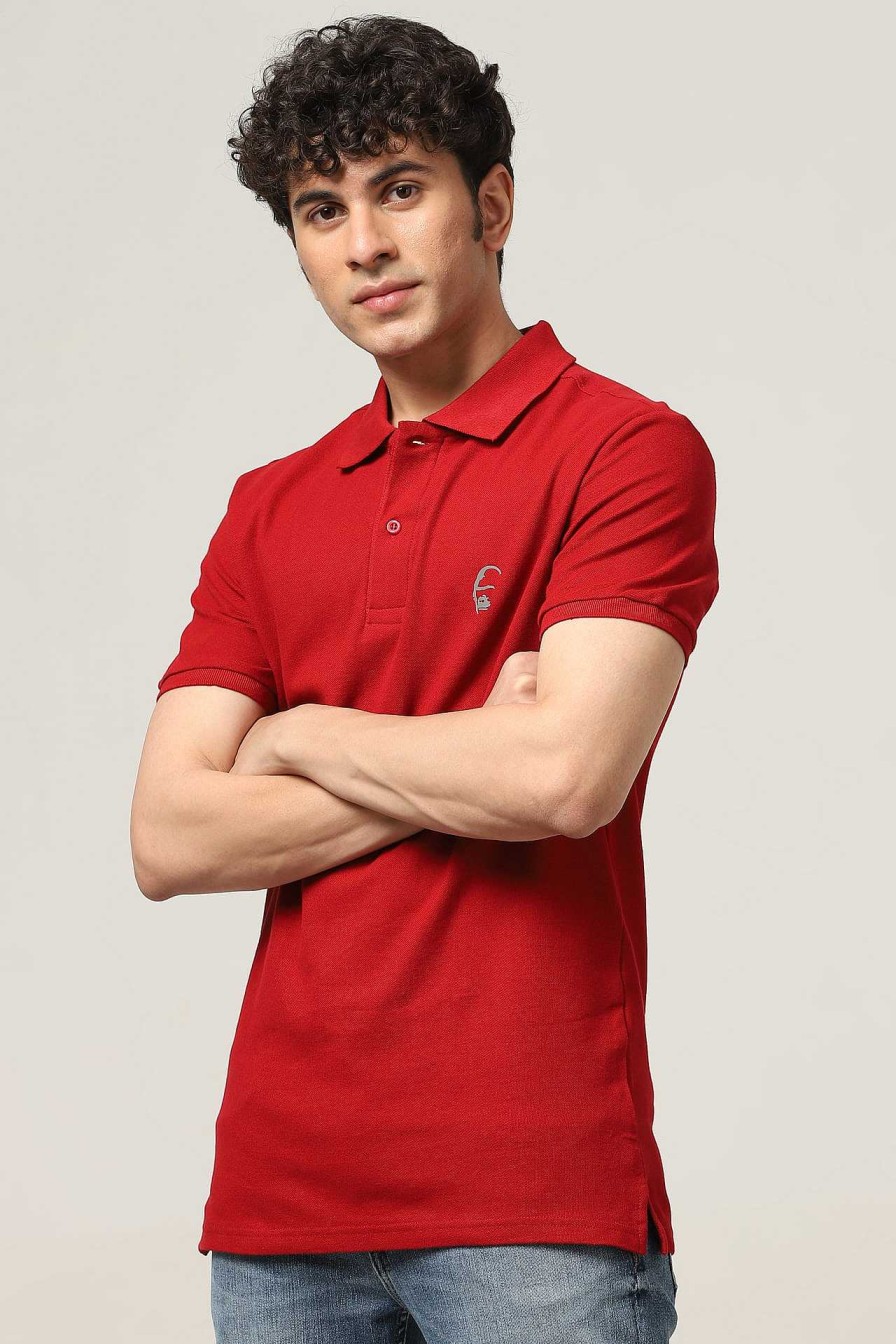 Top Wear Halfmoon | Knitted Red Polo