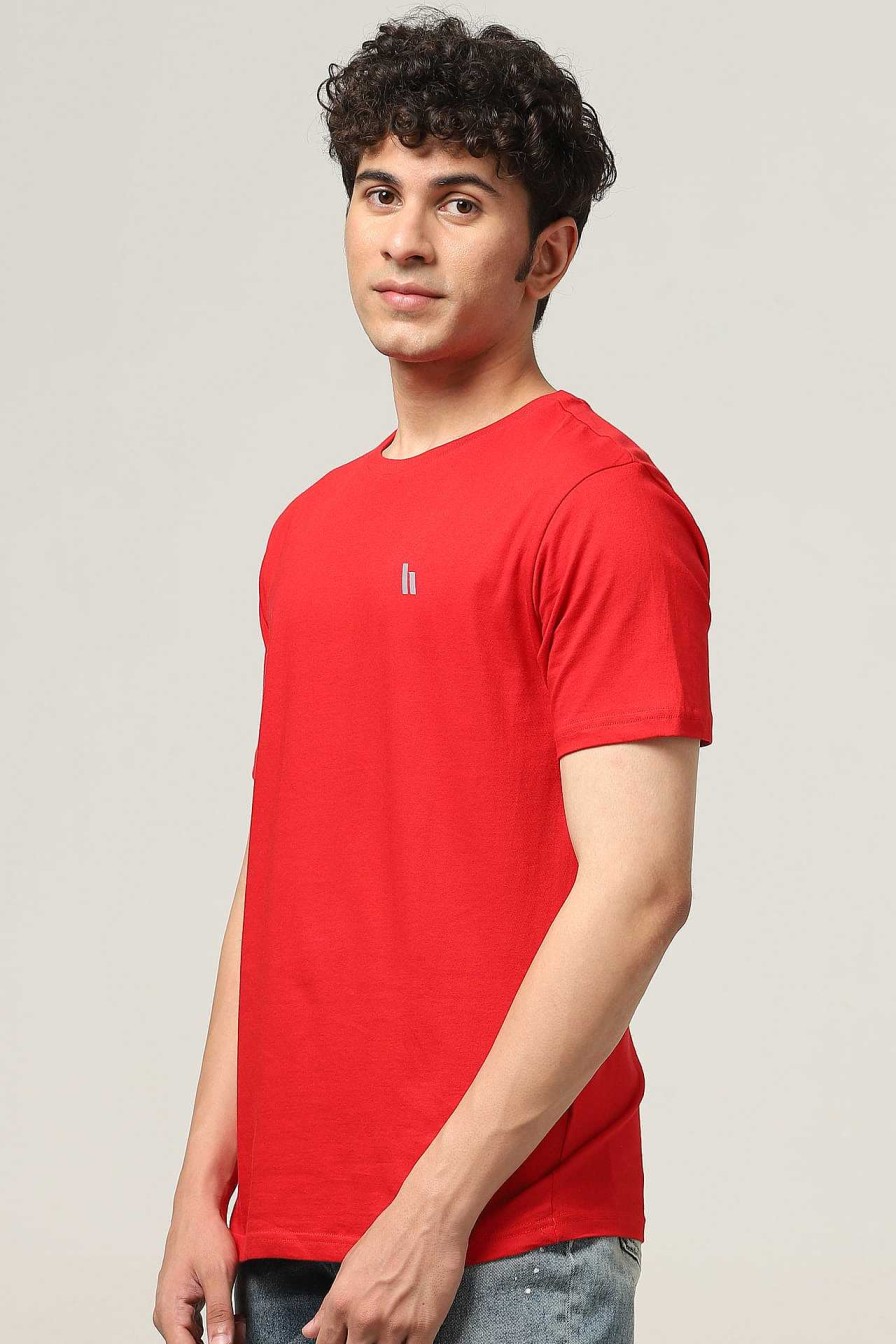 Top Wear Halfmoon | Red Solid T-Shirt