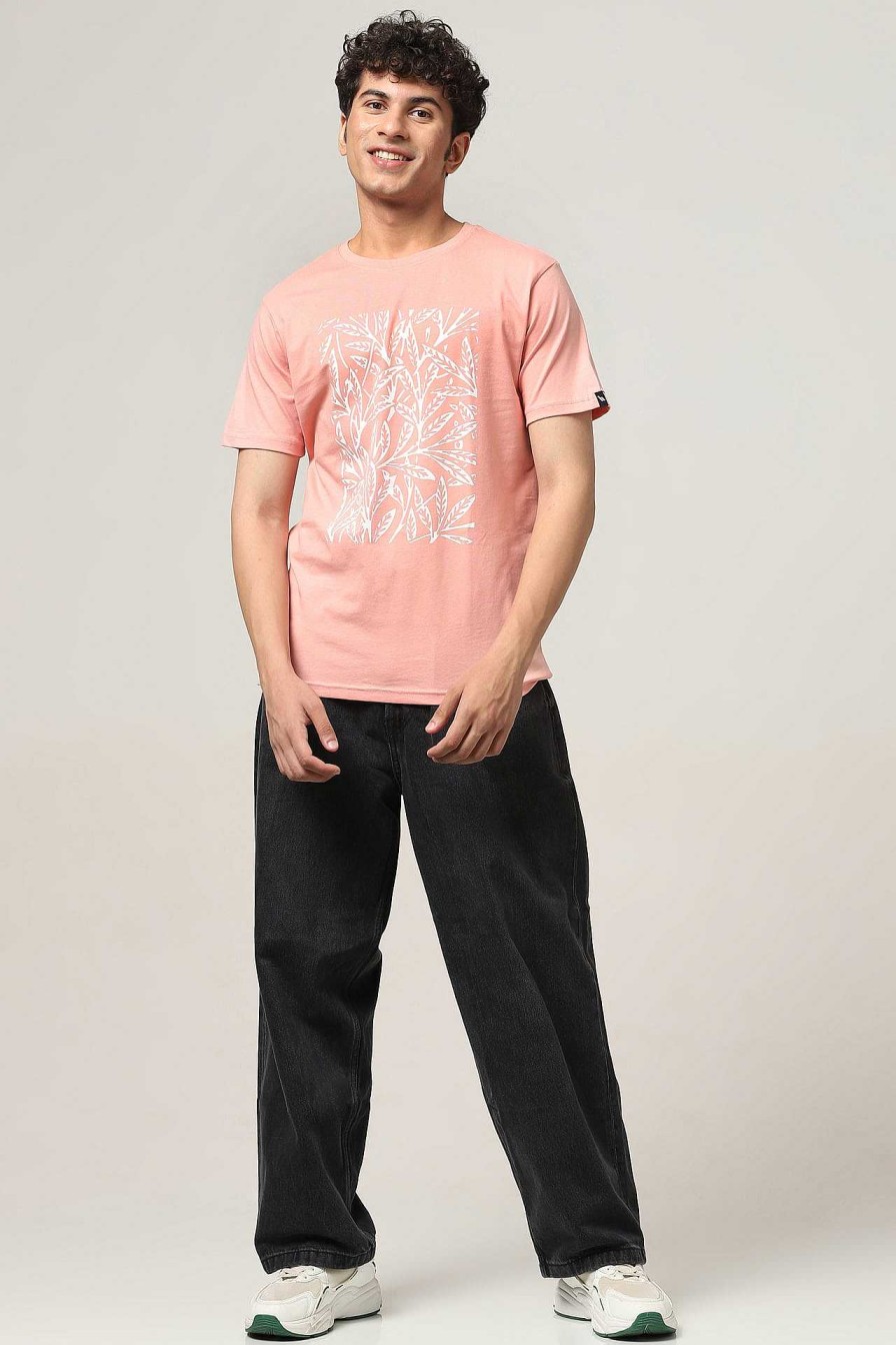 Top Wear Halfmoon | Peach Pink Printed T-Shirt