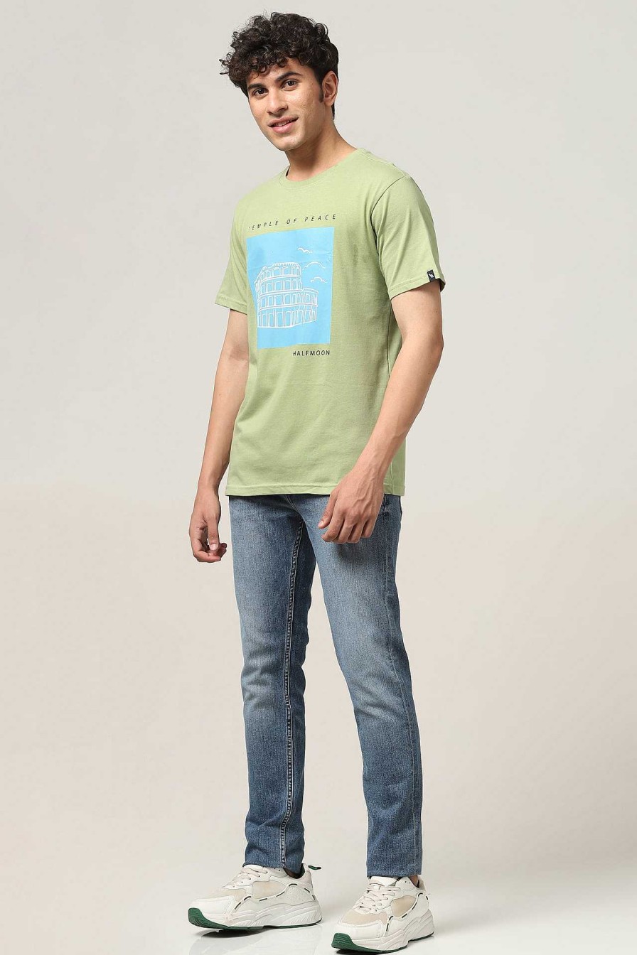 Admired Halfmoon | Sage Gn Printed T-Shirt