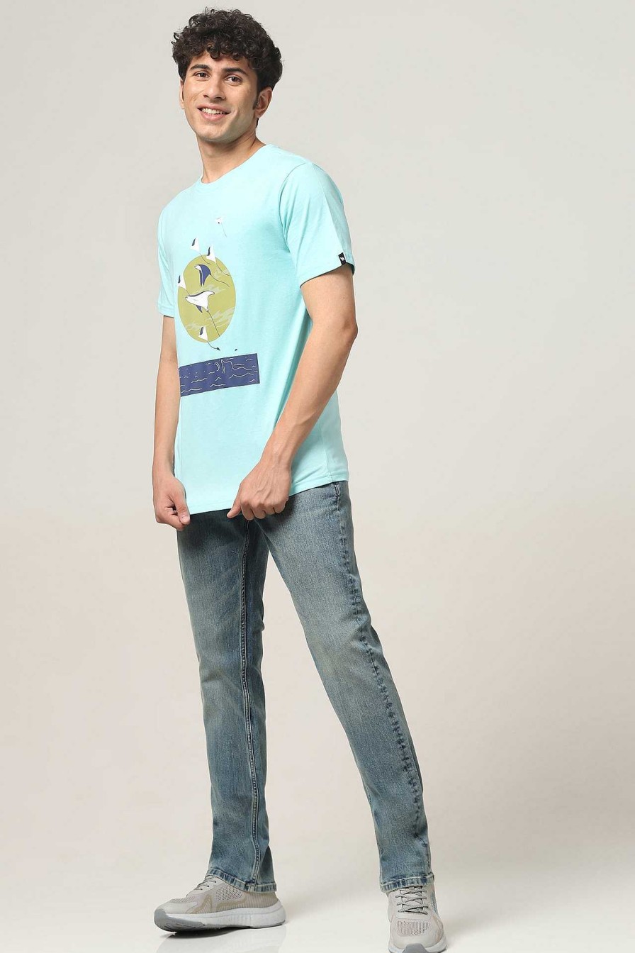 Admired Halfmoon | Aqua Printed T-Shirt