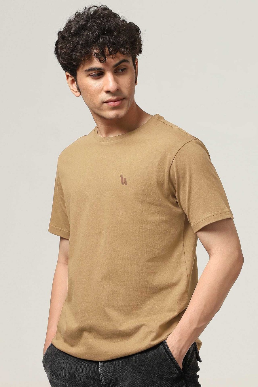 Top Wear Halfmoon | Beige Solid T-Shirt