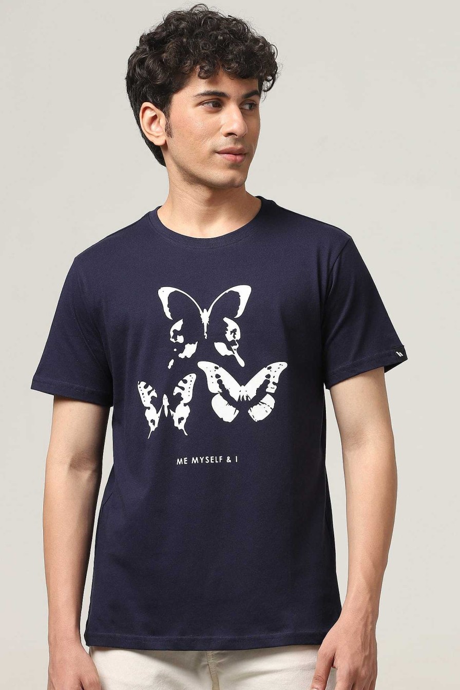 Admired Halfmoon | Navy Blue Printed T-Shirt